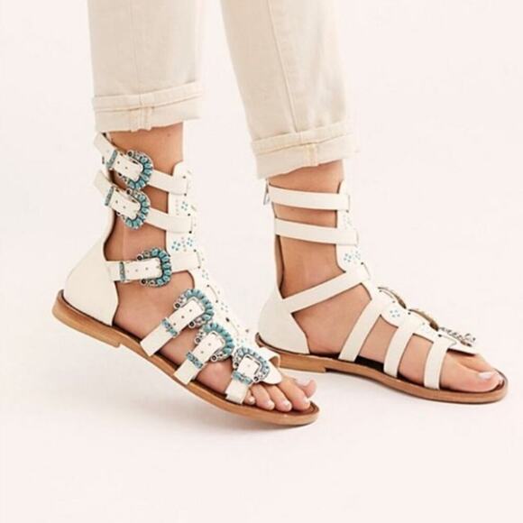 Zadig & Voltaire Capri Crush Sandal in White Leather Turquois Buckle Size 40 - Picture 1 of 10